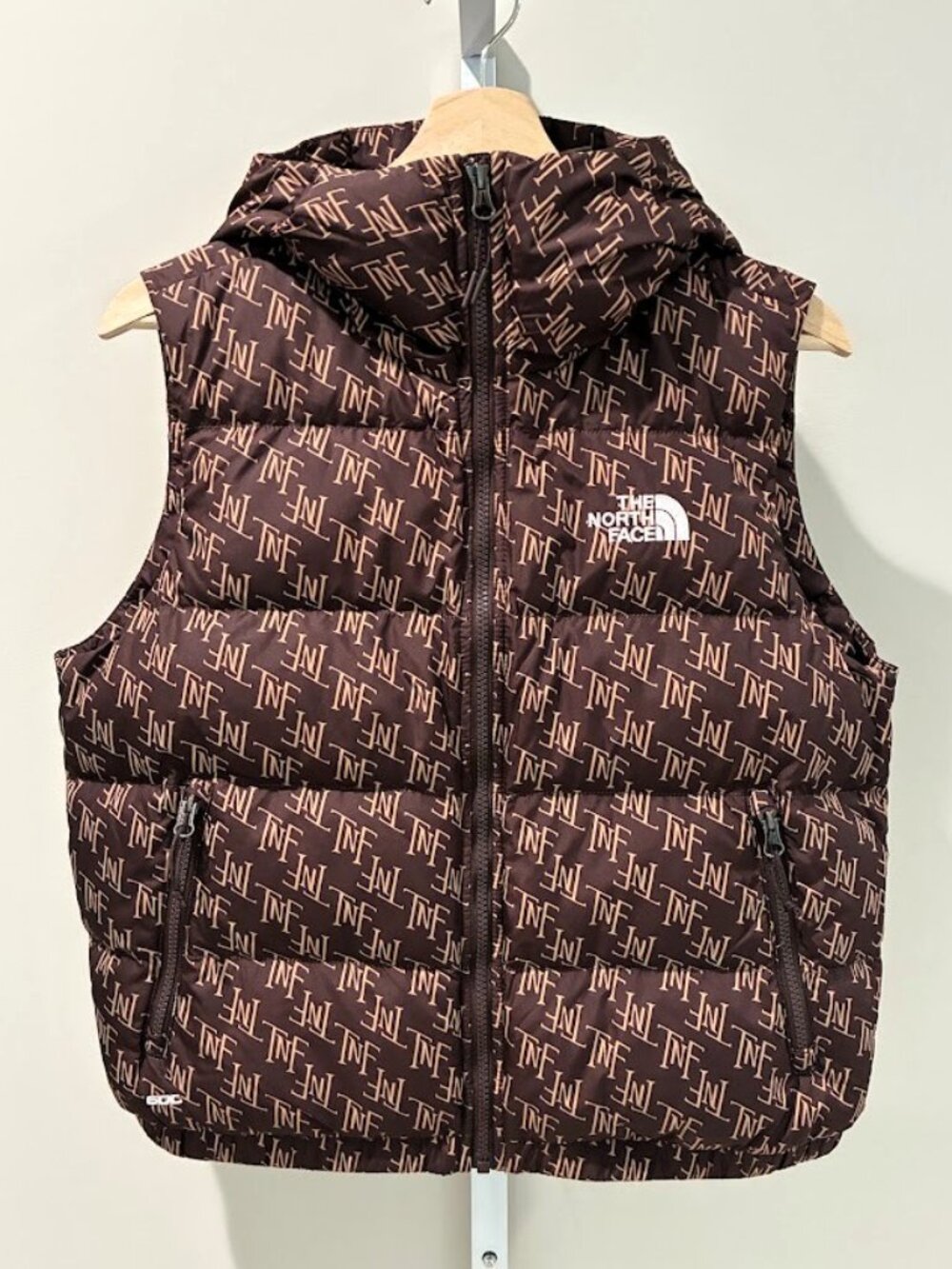 The North Face Hydrenalite 600 Down Vest Women Medium Brown TNF Monogram Hooded